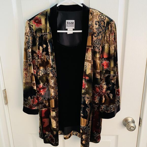 vtg R&M Richards Jacket Tank Set Womens 10 Multicolor Floral Velvet Burnout top - Picture 1 of 4